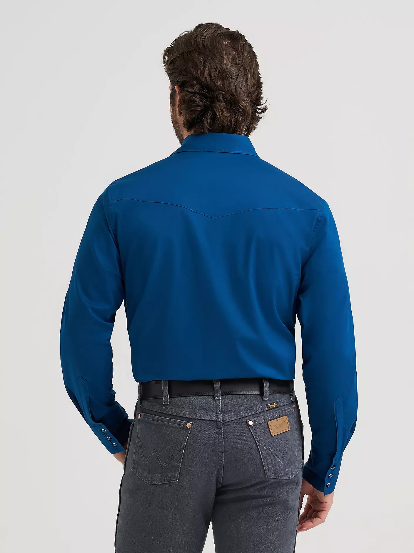 Men's Wrangler® Long Sleeve Solid Broadcloth Western Snap Shirt-Blue