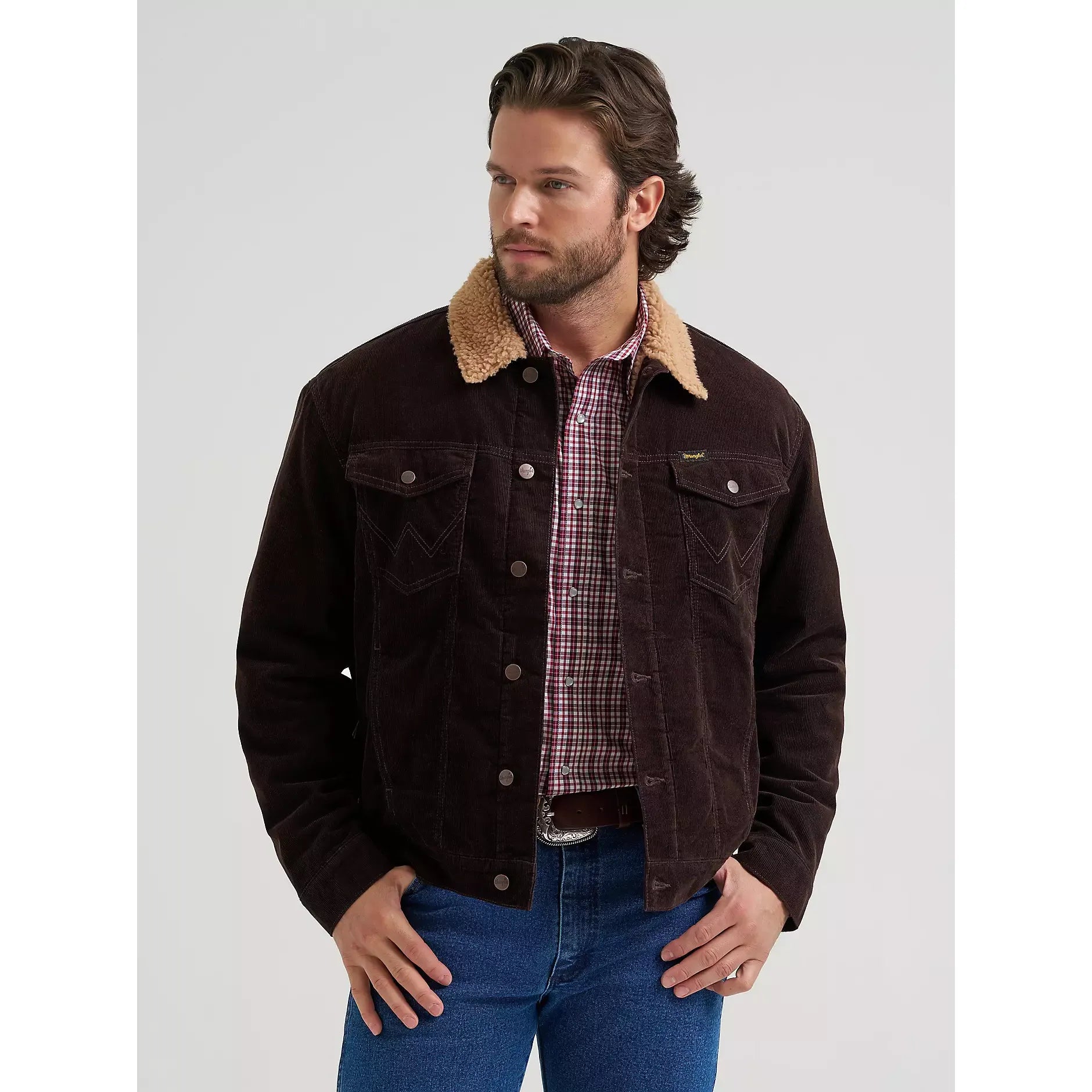 Men's Wrangler® Cowboy Cut® Sherpa Lined Corduroy Jacket-Black Coffee