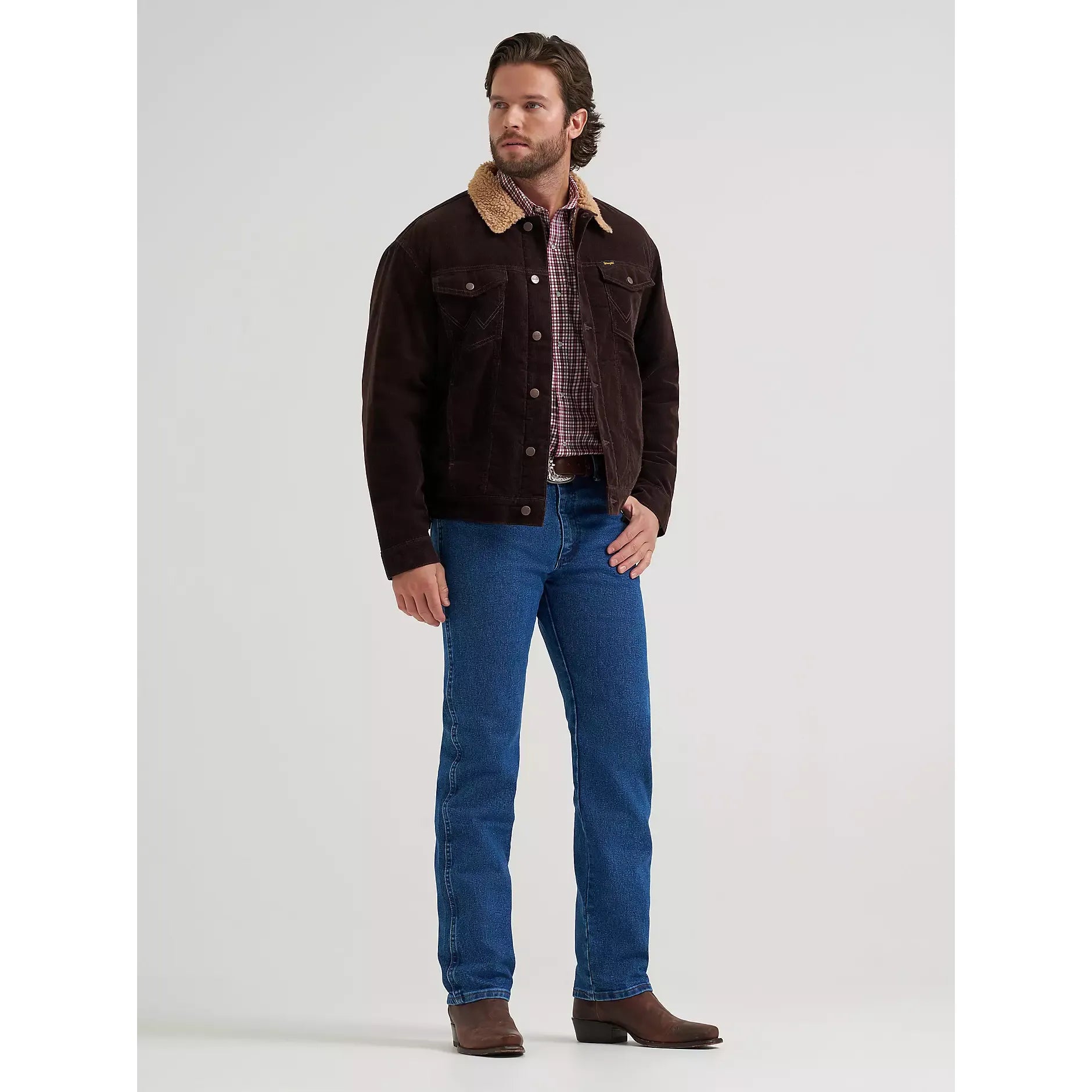 Men's Wrangler® Cowboy Cut® Sherpa Lined Corduroy Jacket-Black Coffee