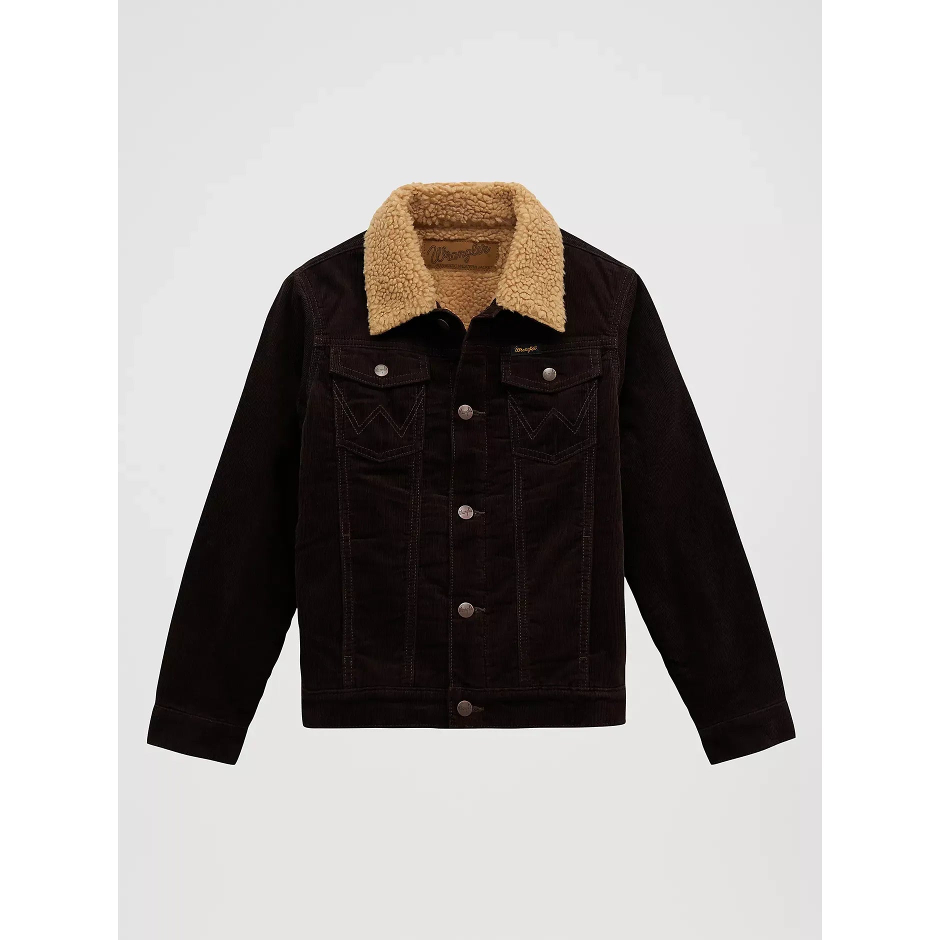 Boy's Wrangler Cowboy Cut® Sherpa Lined Corduroy Jacket-Black Coffee - CWesternwear