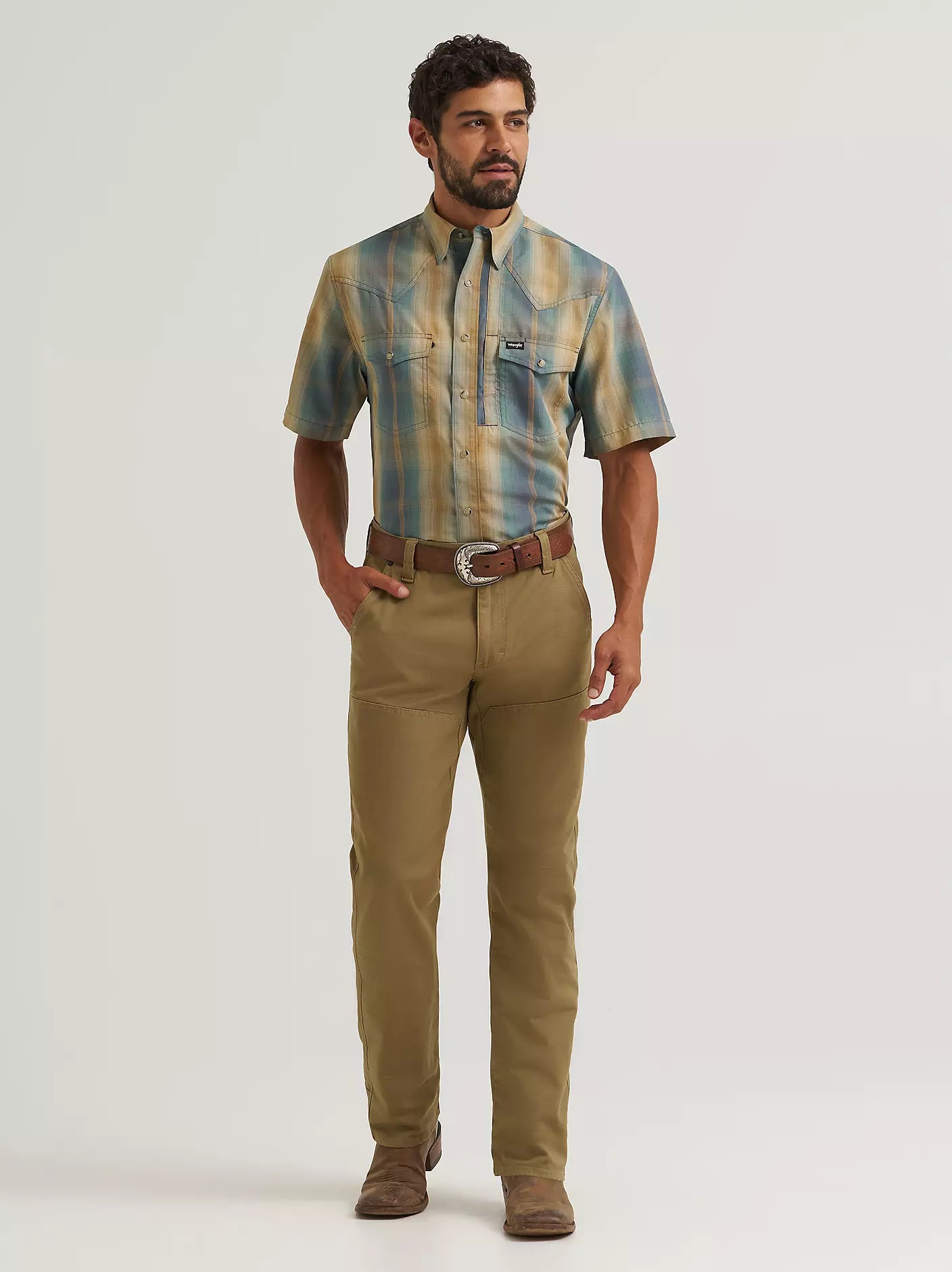 Men's Wrangler All Terrain Gear Men's Performance Plaid Shirt-Turbulence