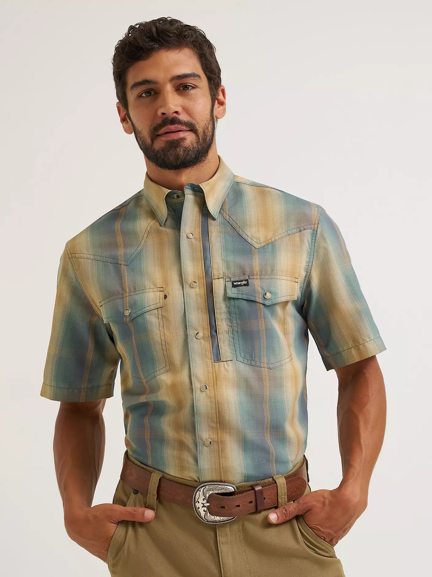 Men's Wrangler All Terrain Gear Men's Performance Plaid Shirt-Turbulence