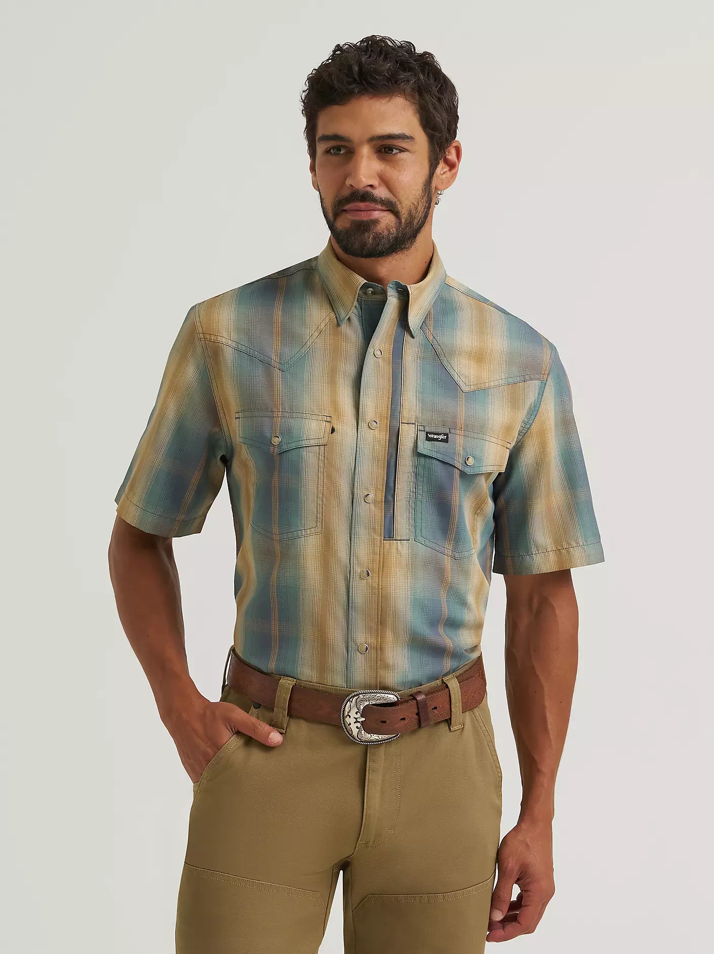 Men's Wrangler All Terrain Gear Men's Performance Plaid Shirt-Turbulence
