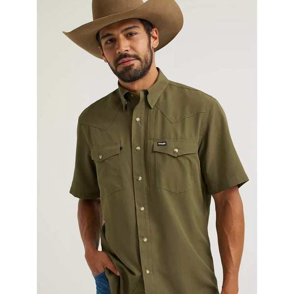 Men's Wrangler All Terrain Gear Men's Performance Solid Shirt-Olive Night