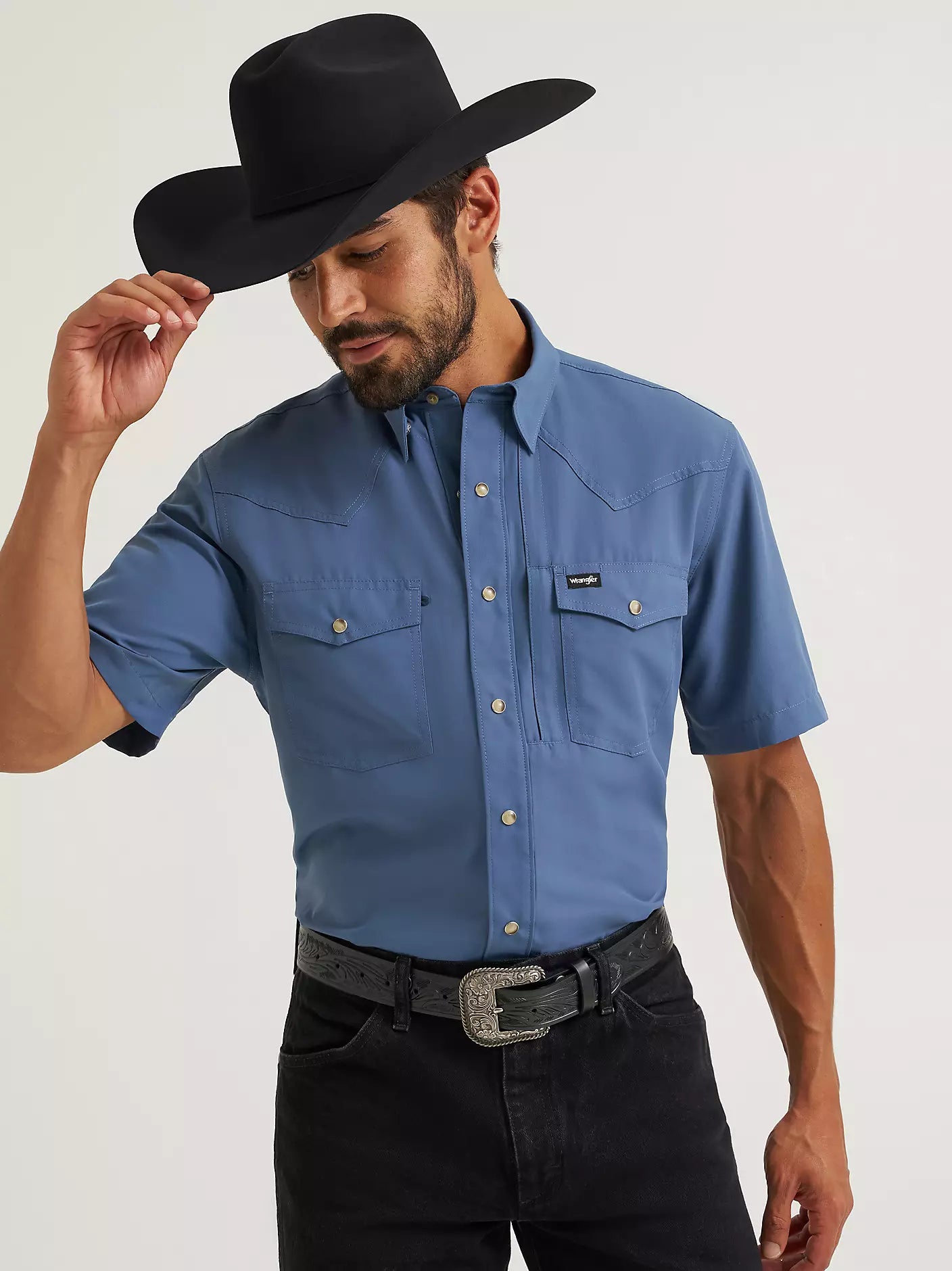 Men's Wrangler All Terrain Gear Men's Performance Solid Shirt-Vintage Indigo