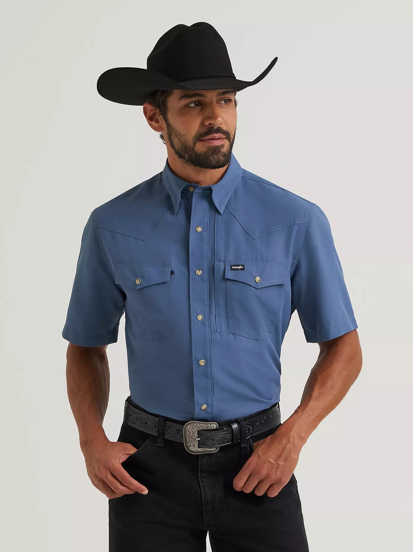 Men's Wrangler All Terrain Gear Men's Performance Solid Shirt-Vintage Indigo