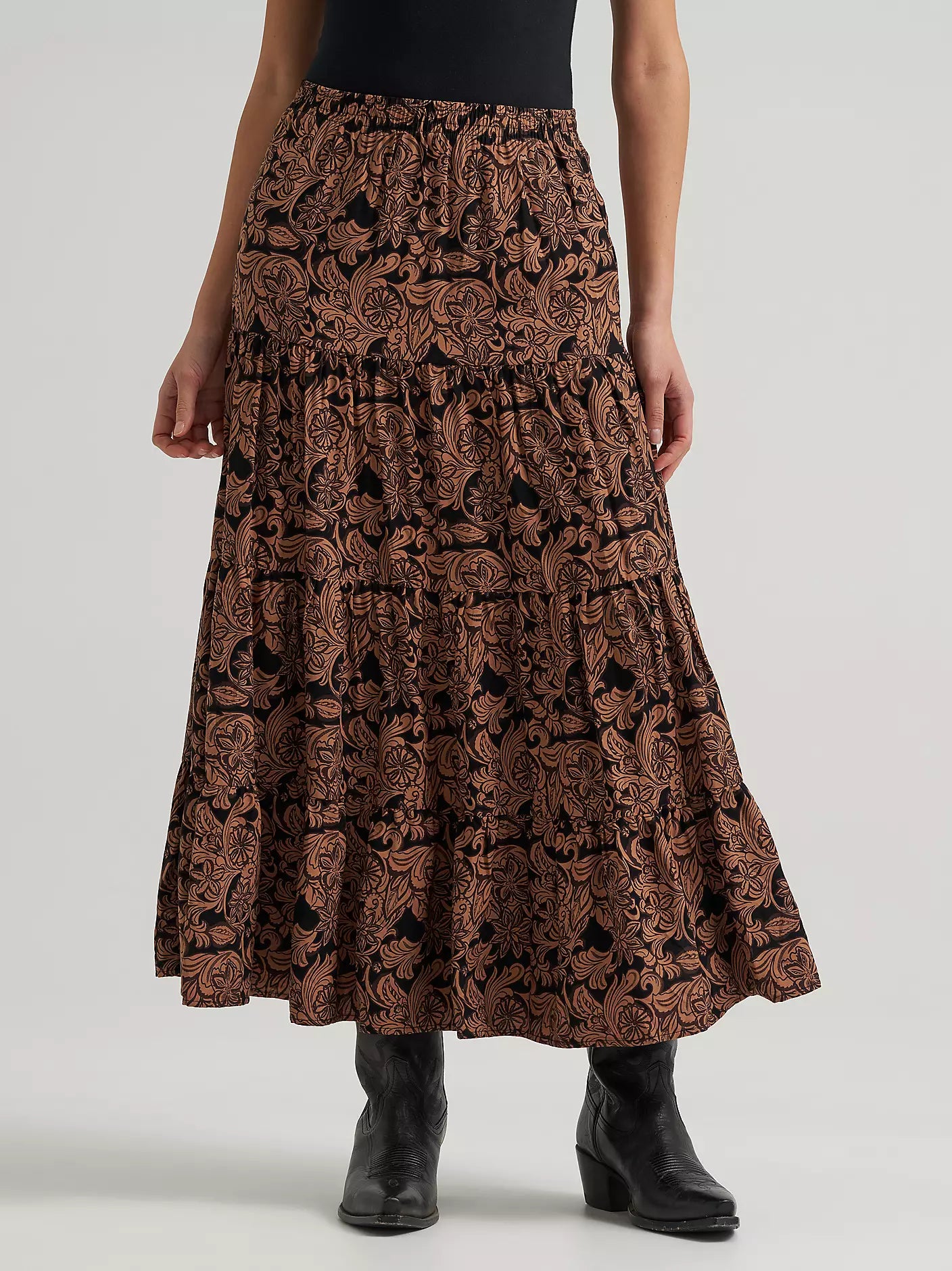 Women's Wrangler Printed Tiered Maxi Skirt-Black