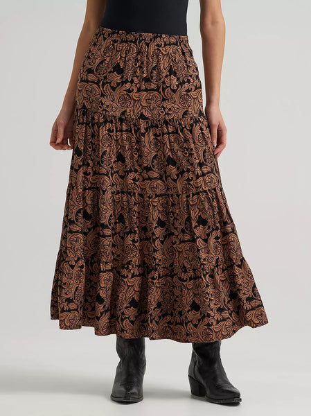 Women's Wrangler Printed Tiered Maxi Skirt-Black