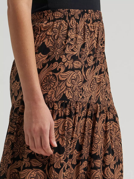 Women's Wrangler Printed Tiered Maxi Skirt-Black