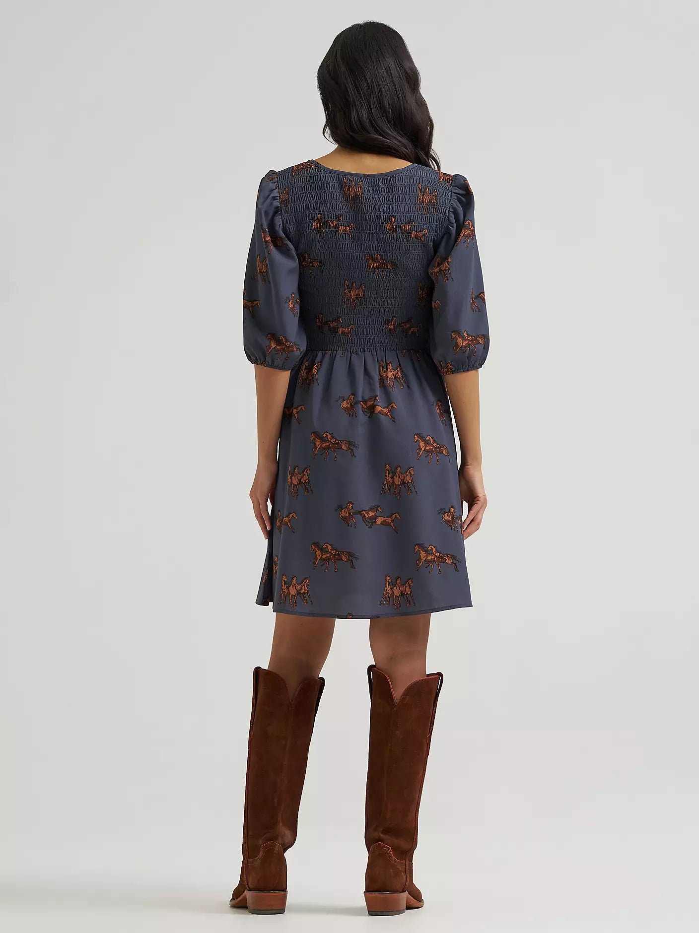 Women's Wrangler Smocked Puff-Sleeve Babydoll Dress-Blue