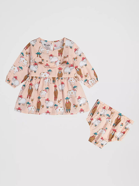Wrangler Little Girl's Long Sleeve Western Print Dress-Pink
