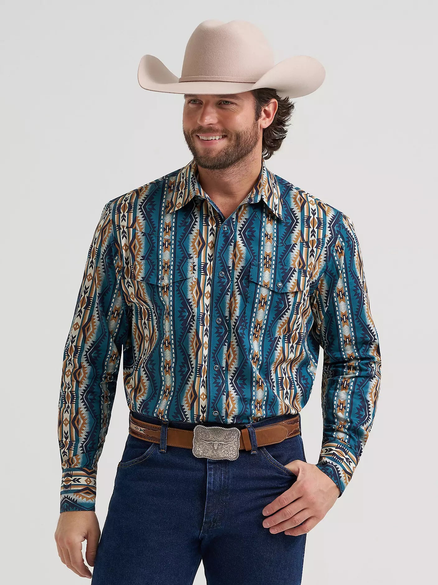 Men's Wrangler Checotah® Long Sleeve Western Snap Printed Shirt-High Desert