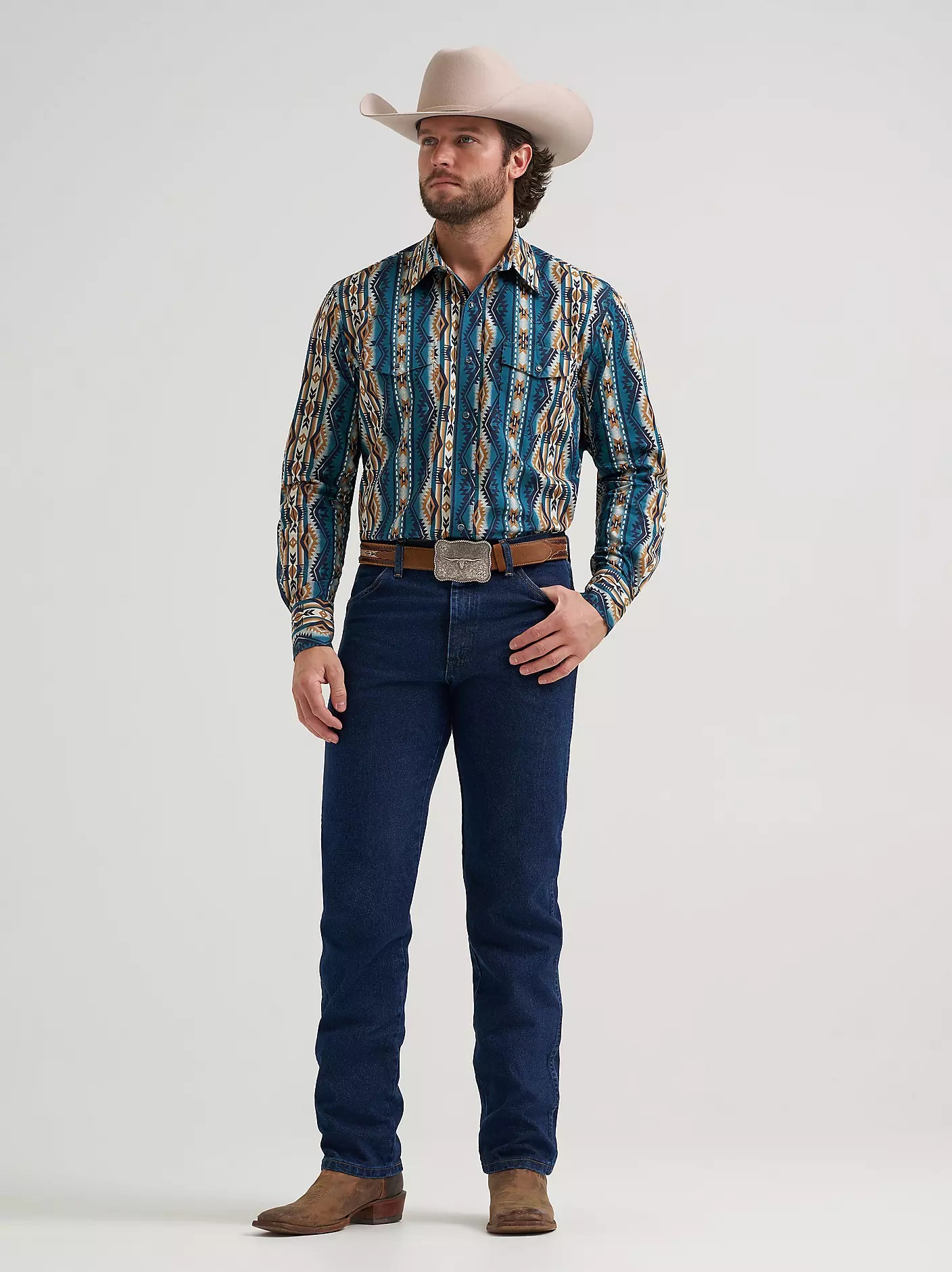 Men's Wrangler Checotah® Long Sleeve Western Snap Printed Shirt-High Desert