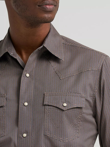 Men's Wrangler Retro Premium Stripe Western Snap Printed Shirt-Abstract Chevron