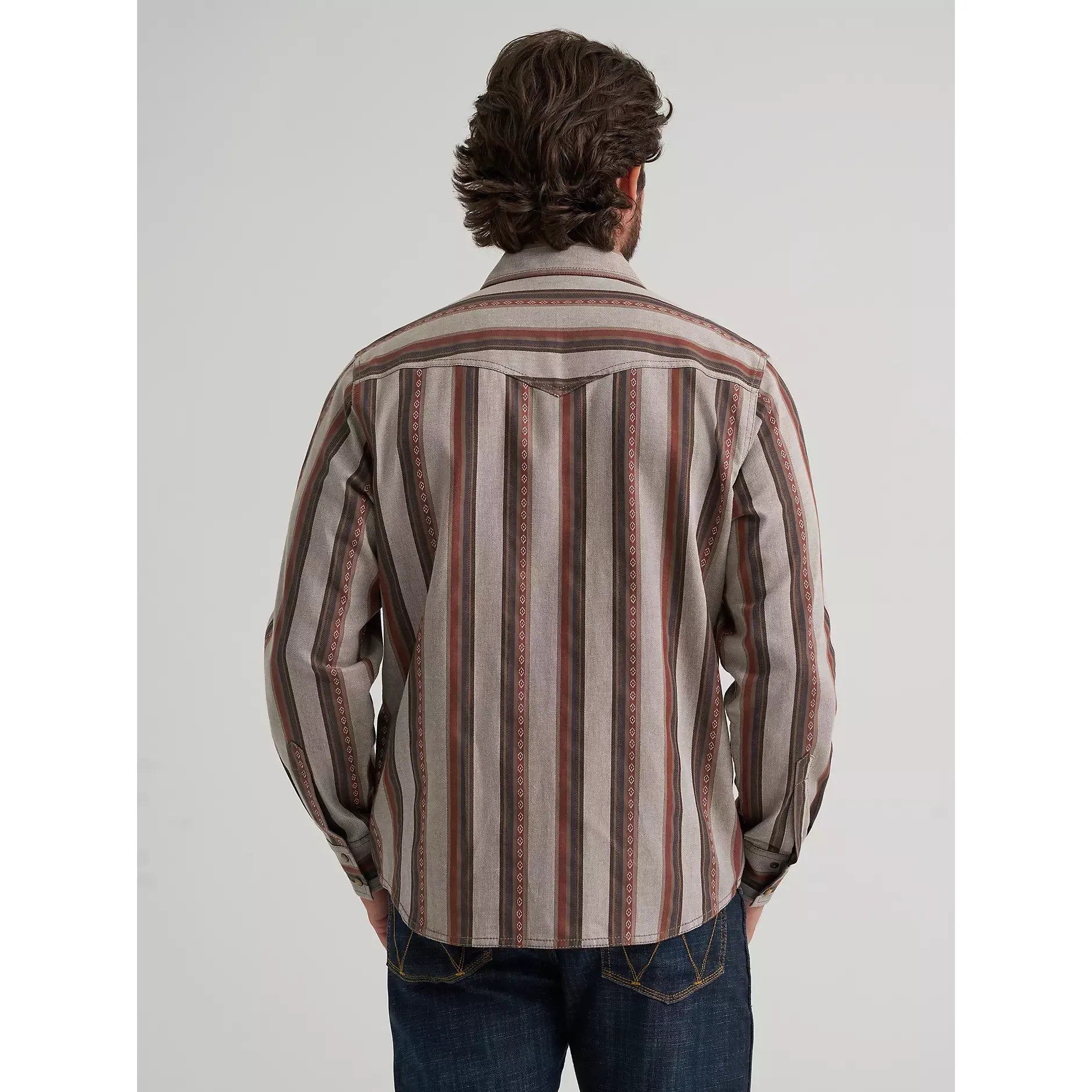 Men's Wrangler Retro Premium Stripe Western Snap Shirt-Brown Sand - CWesternwear