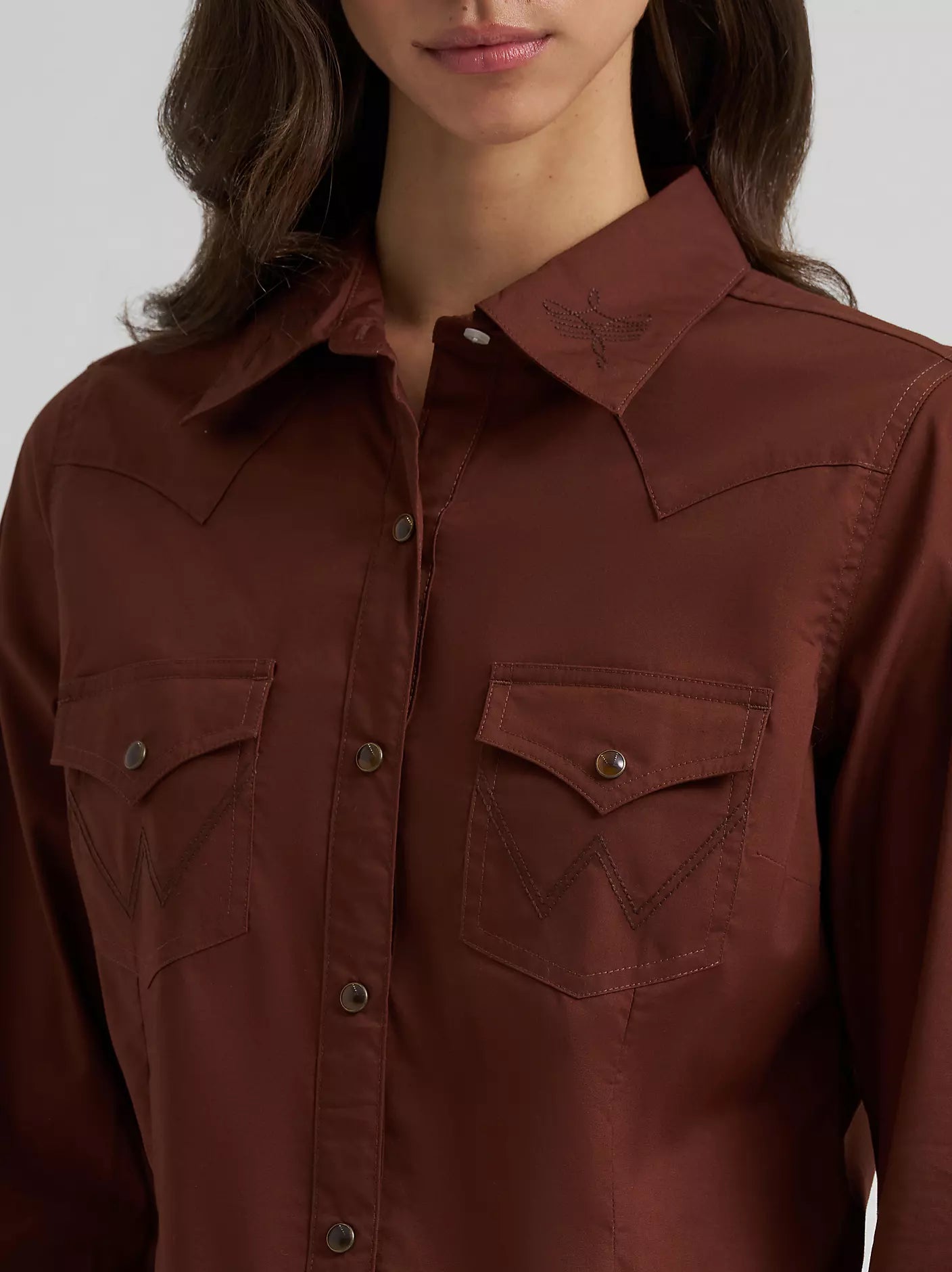 Women's Wrangler Sierra Western Slim Snap Shirt-Brown