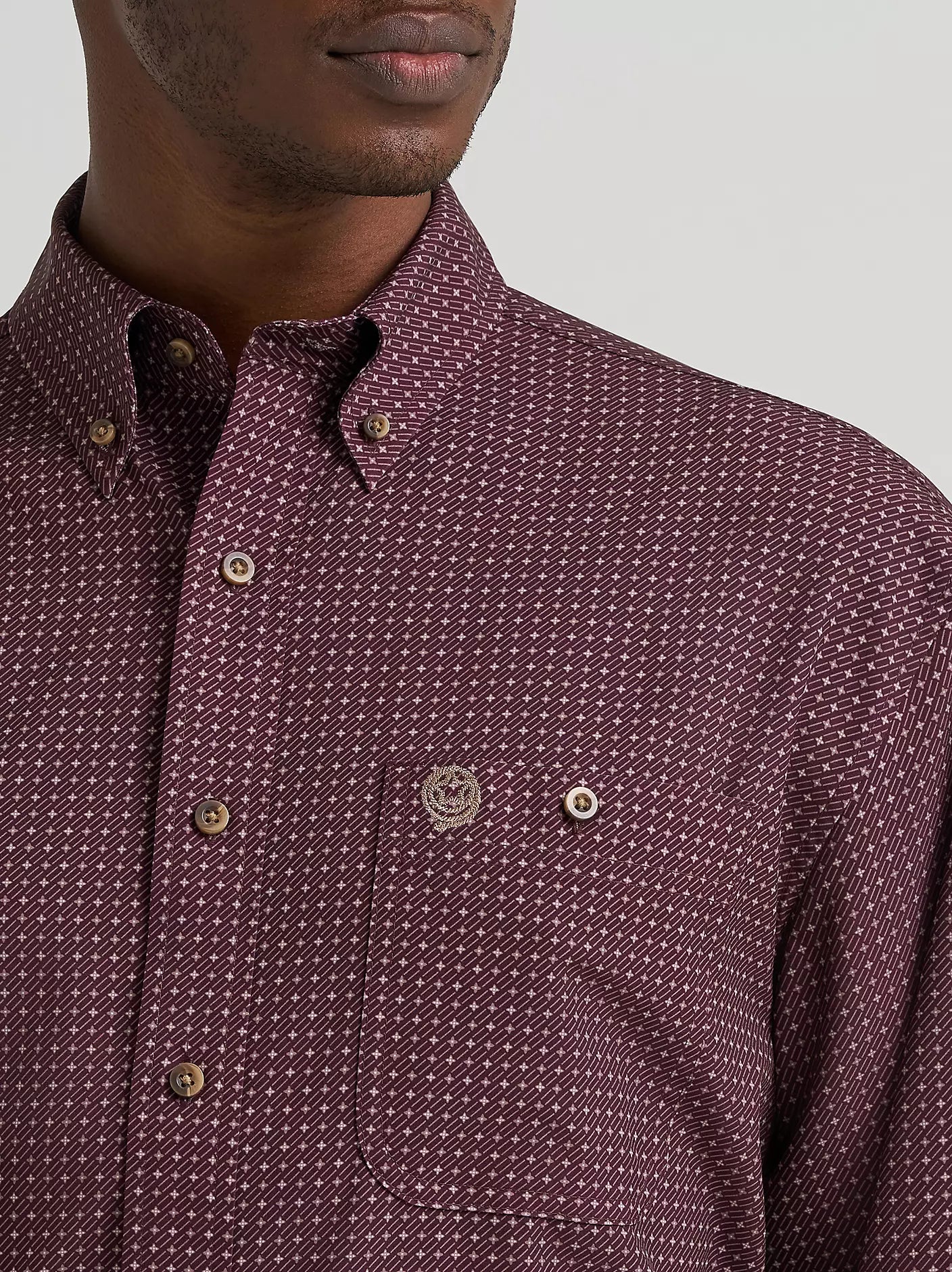 Men's Wrangler® George Strait™ Performance Button Down Shirt-Wine Cross - CWesternwear