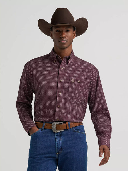Men's Wrangler® George Strait™ Performance Button Down Shirt-Wine Cross