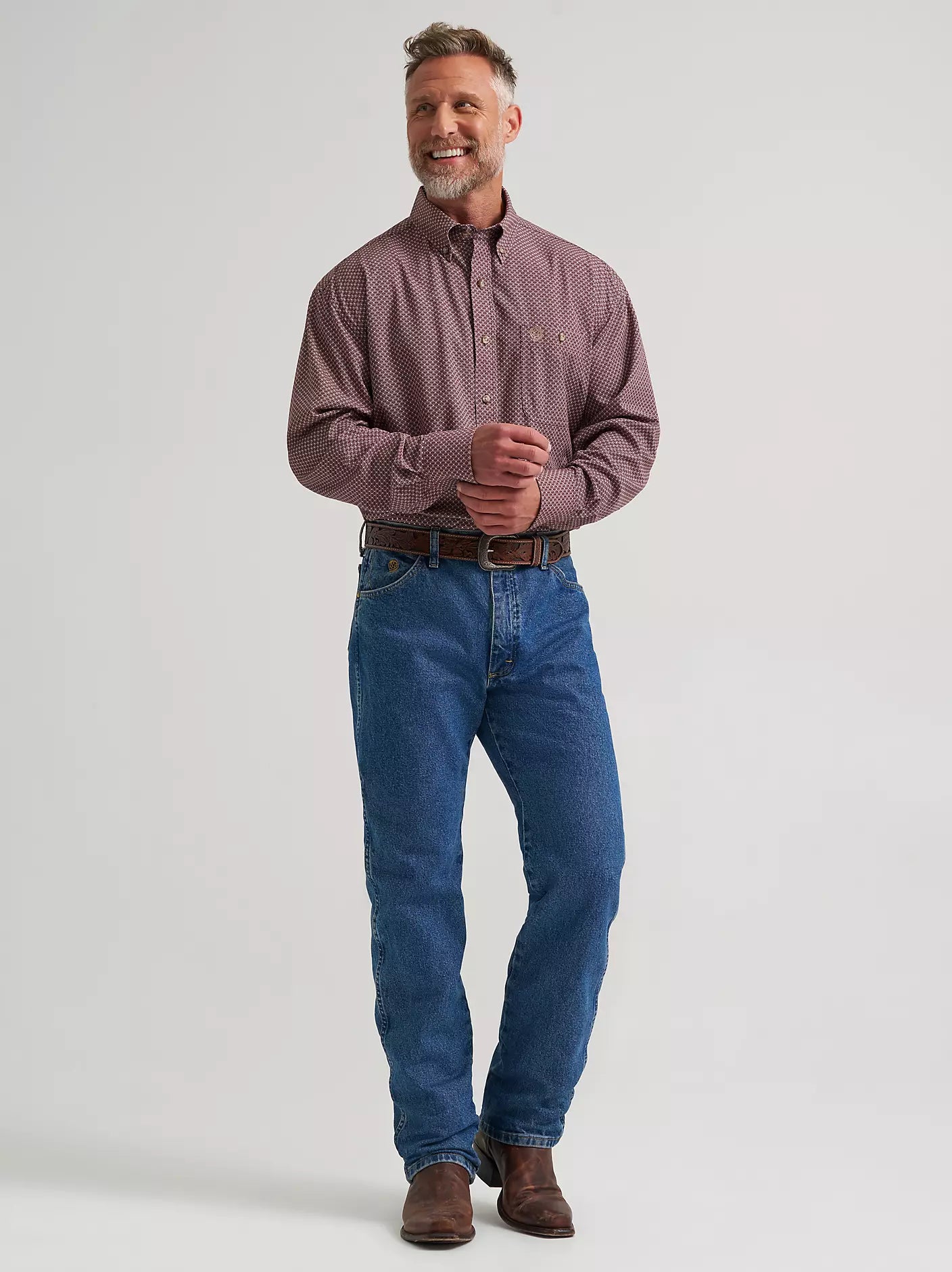 Men's Wrangler® George Strait™ Performance Button Down Shirt-Burgundy Geo