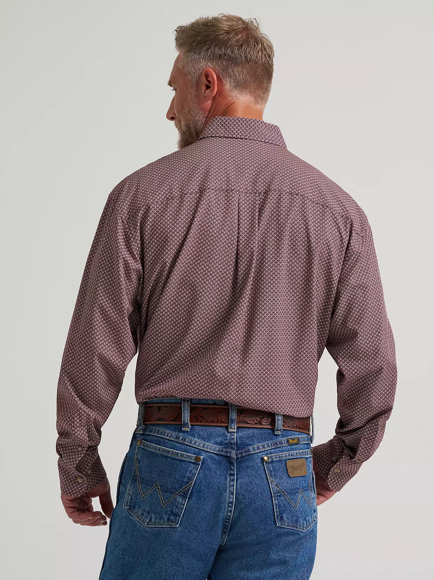 Men's Wrangler® George Strait™ Performance Button Down Shirt-Burgundy Geo