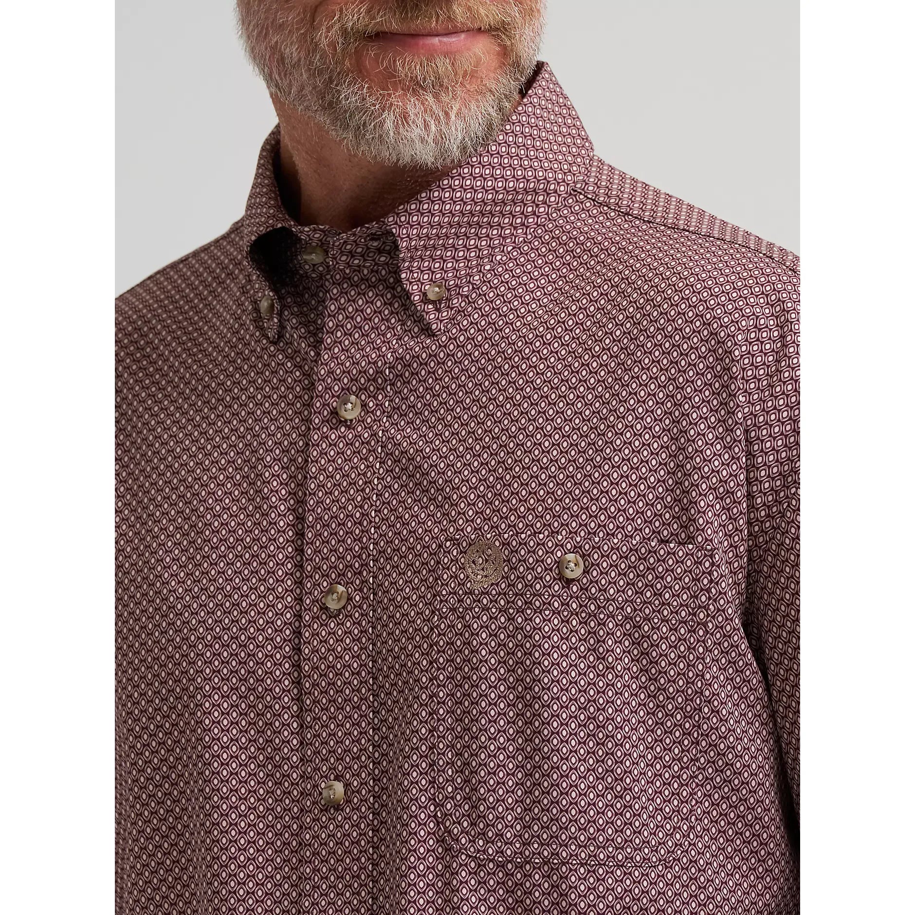 Men's Wrangler® George Strait™ Performance Button Down Shirt-Burgundy Geo