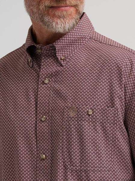 Men's Wrangler® George Strait™ Performance Button Down Shirt-Burgundy Geo