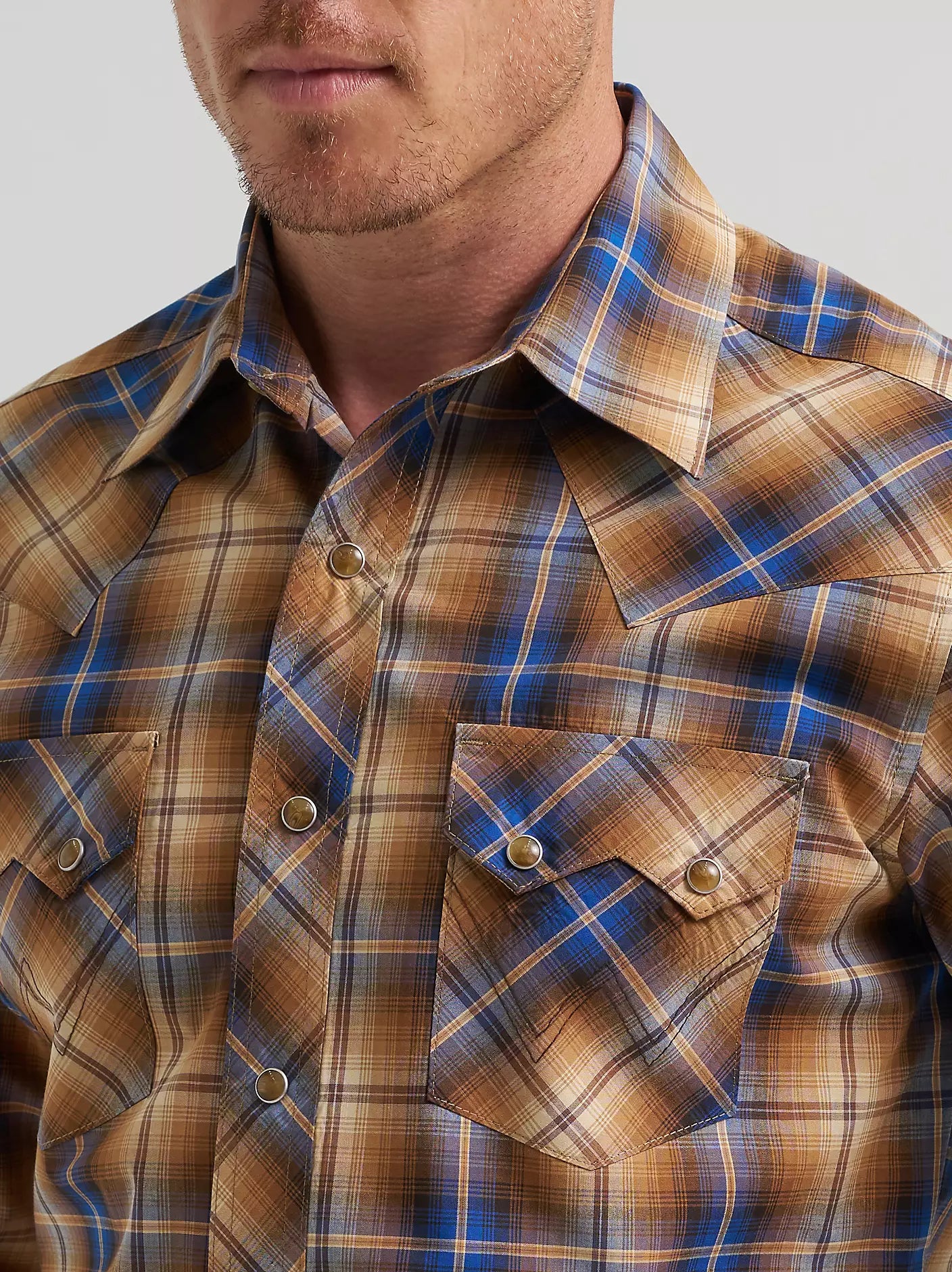 Men's Wrangler Retro® Long Sleeve Sawtooth Snap Pocket Western Shirt-Caramel