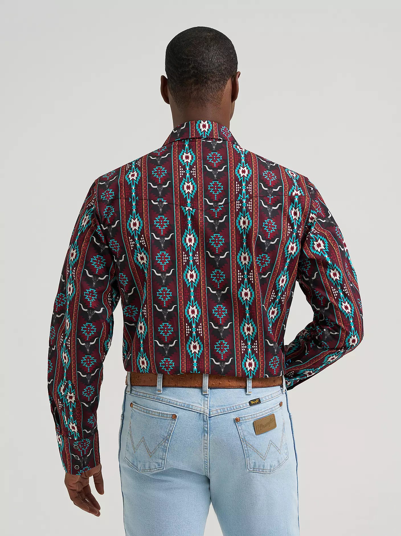 Men's Wrangler Checotah® Long Sleeve Western Snap Printed Shirt-Crimson Range