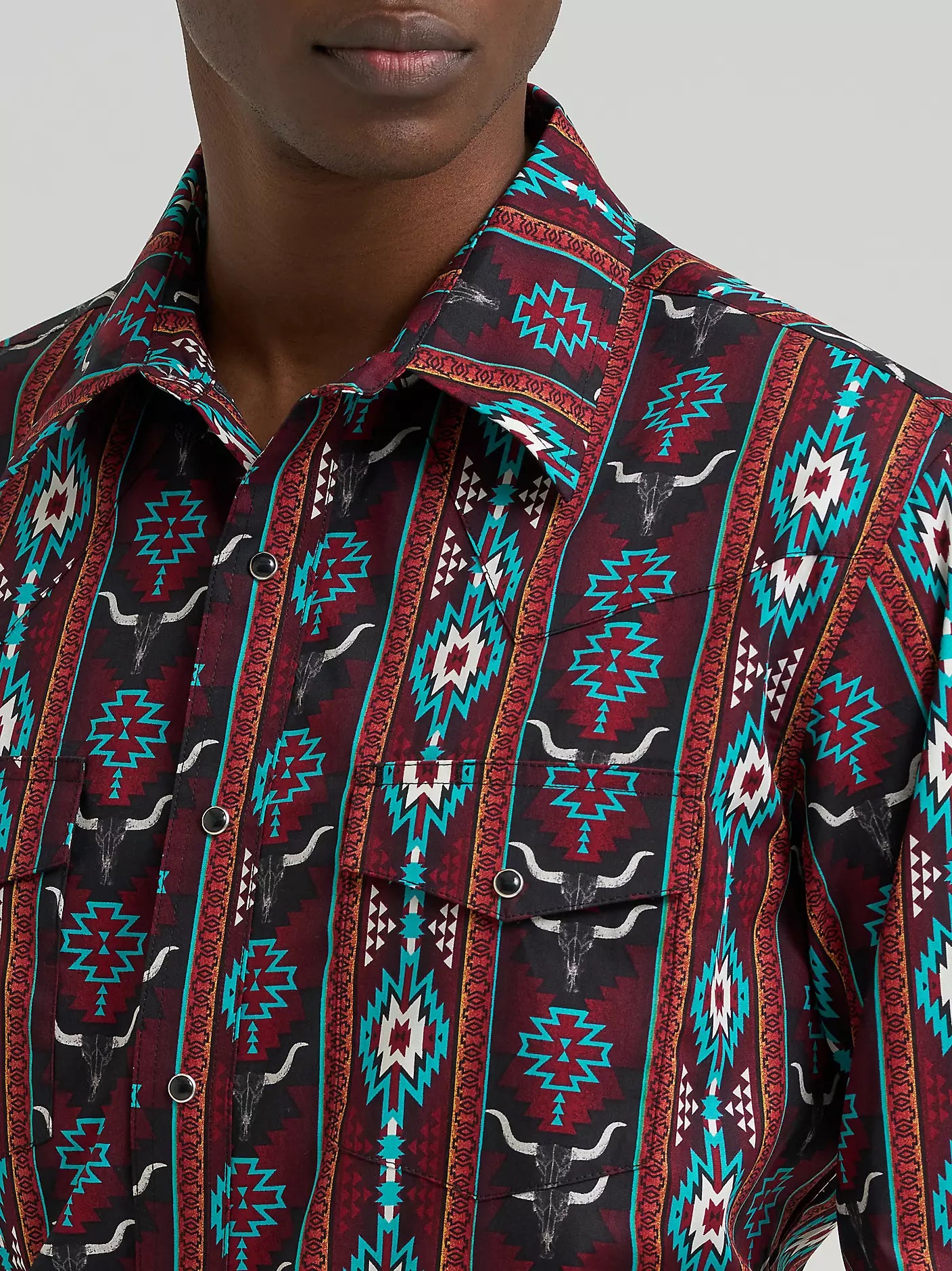 Men's Wrangler Checotah® Long Sleeve Western Snap Printed Shirt-Crimson Range