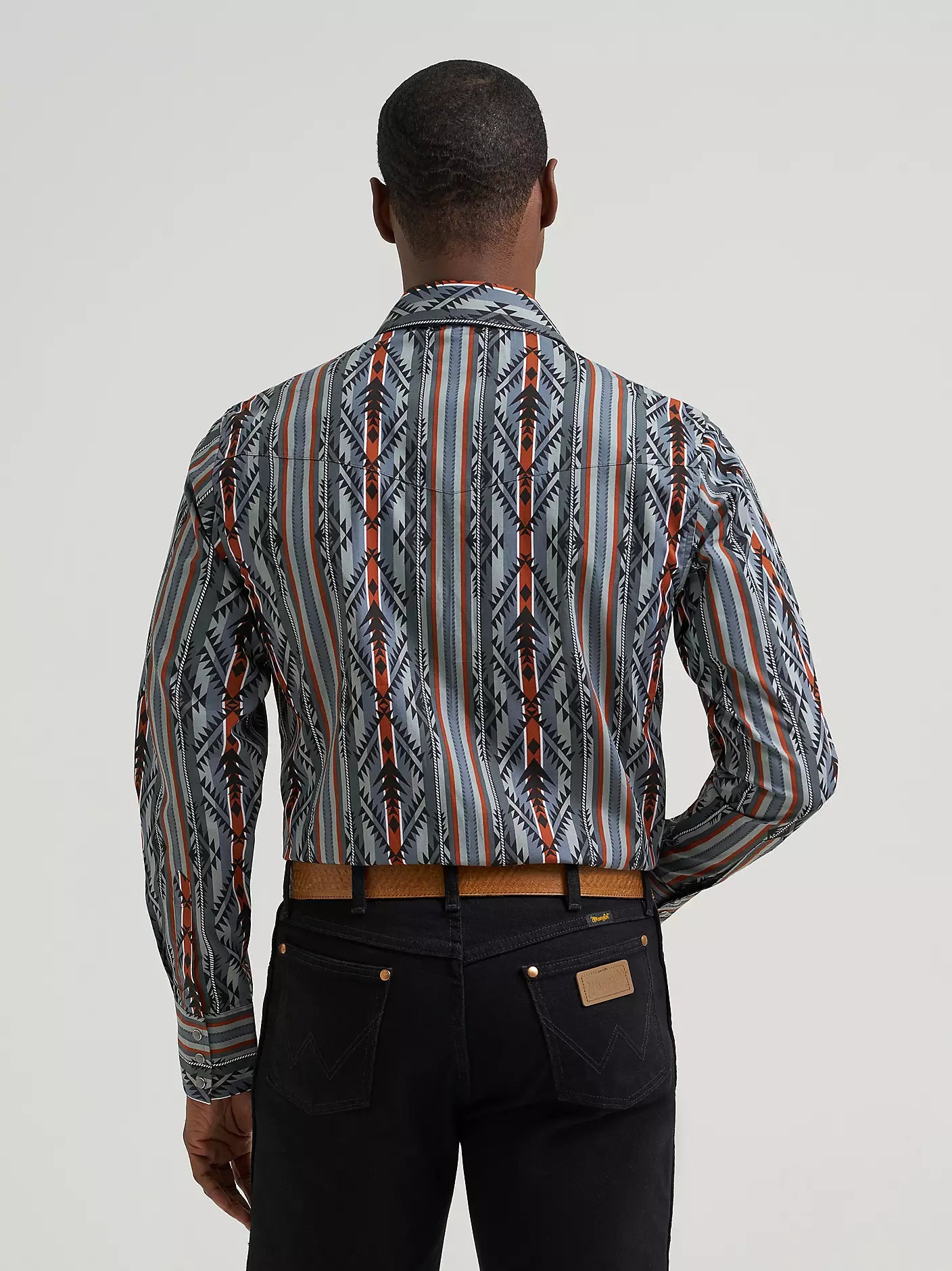 Men's Wrangler Checotah® Long Sleeve Western Snap Printed Shirt-Ridge Blue
