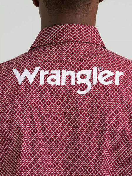Men's Wrangler Logo Long Sleeve Western Snap Shirt-Brick - CWesternwear