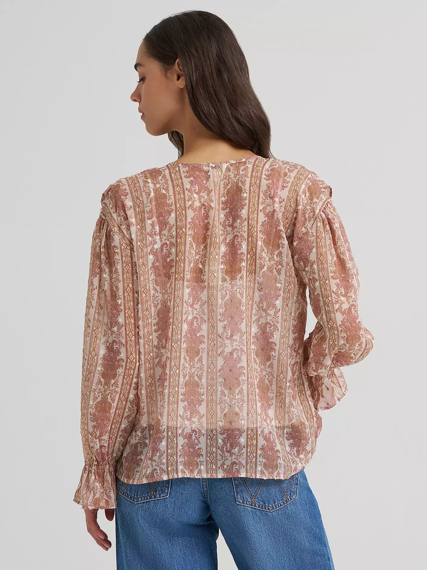 Women's Wrangler Puff Sleeve Ruffled Blouse-Cream