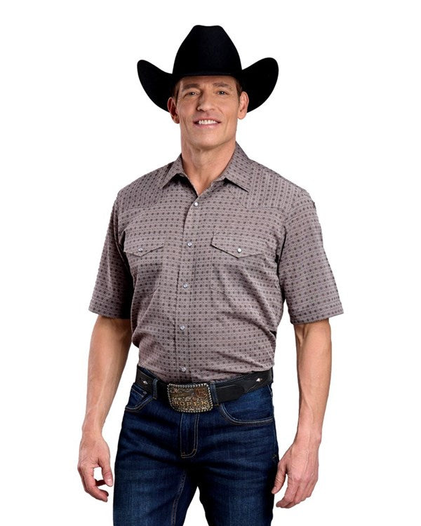 Men's Roper Short Sleeve Snap Double Diamonds Shirt-Grey