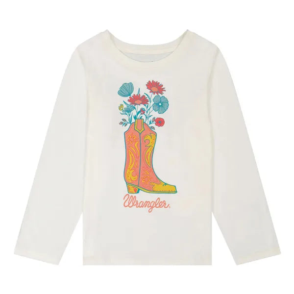 Wrangler Girl's Boot Graphic Long Sleeve Tee-White