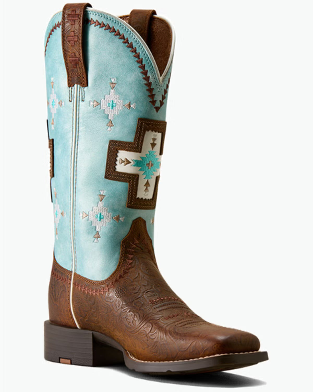 Ariat Women's Round Up Cantina Square Toe Western Boot-Chesnut Southwest Embossed/Painted Watercolor