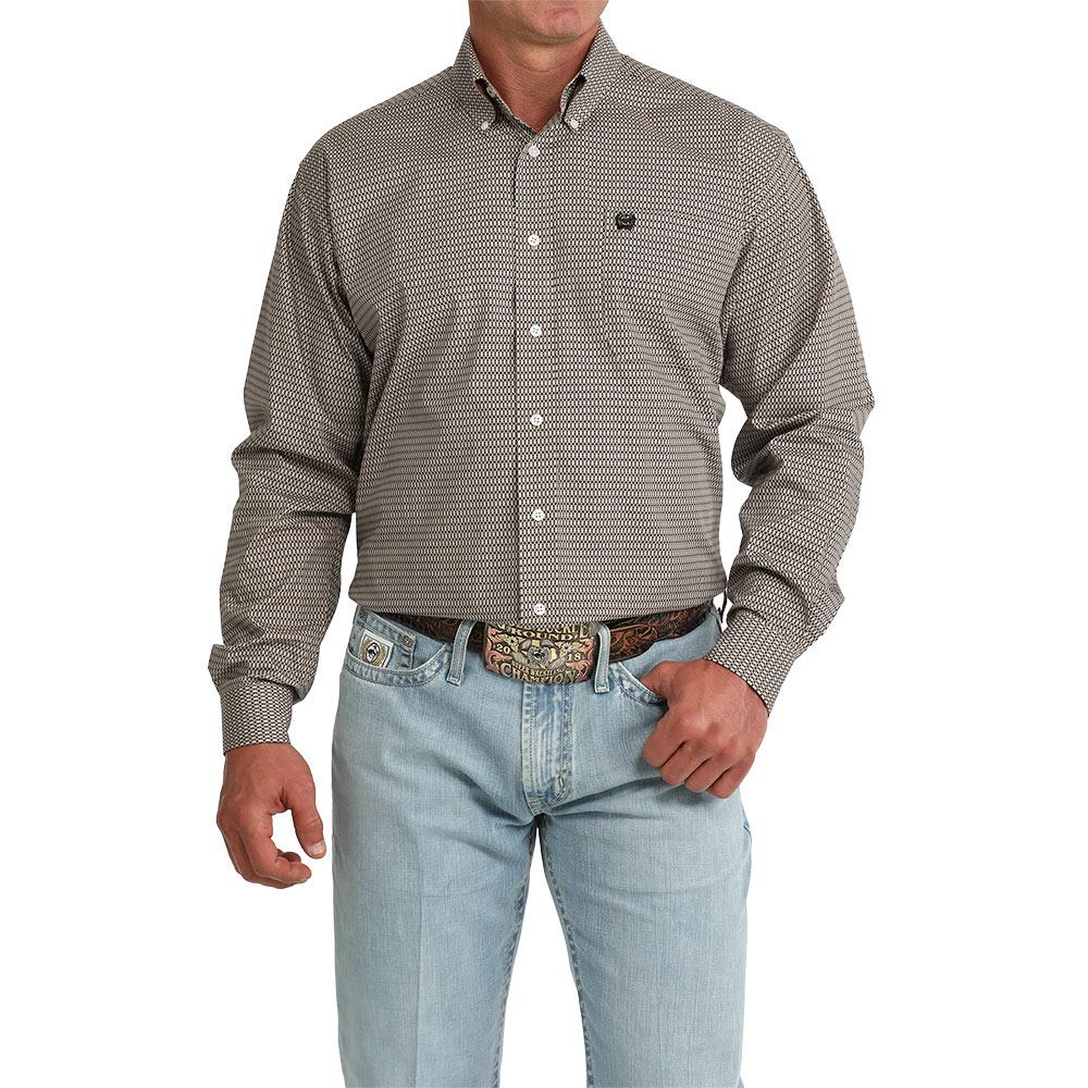 Men's Cinch Geometric Print Button-Down Western Shirt-Khaki