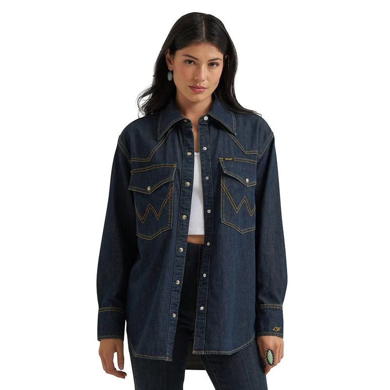 Women's Wrangler Lainey Wilson x Wrangler Long Sleeve Utility Shirt-Denim