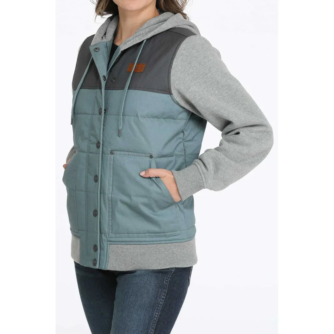 Cinch Women's Color Blocked Canvas Hooded Jacket-Blue