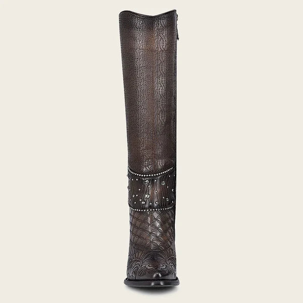 Women's Cuadra Embroidered dark brown leather boot with Austrian crystals