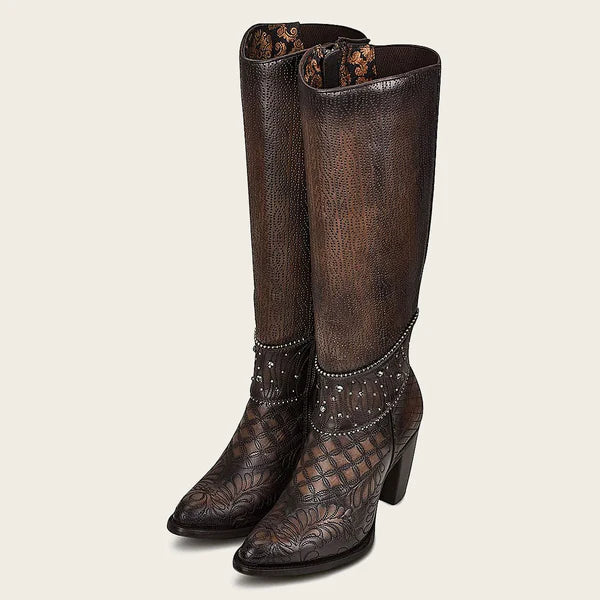 Women's Cuadra Embroidered dark brown leather boot with Austrian crystals