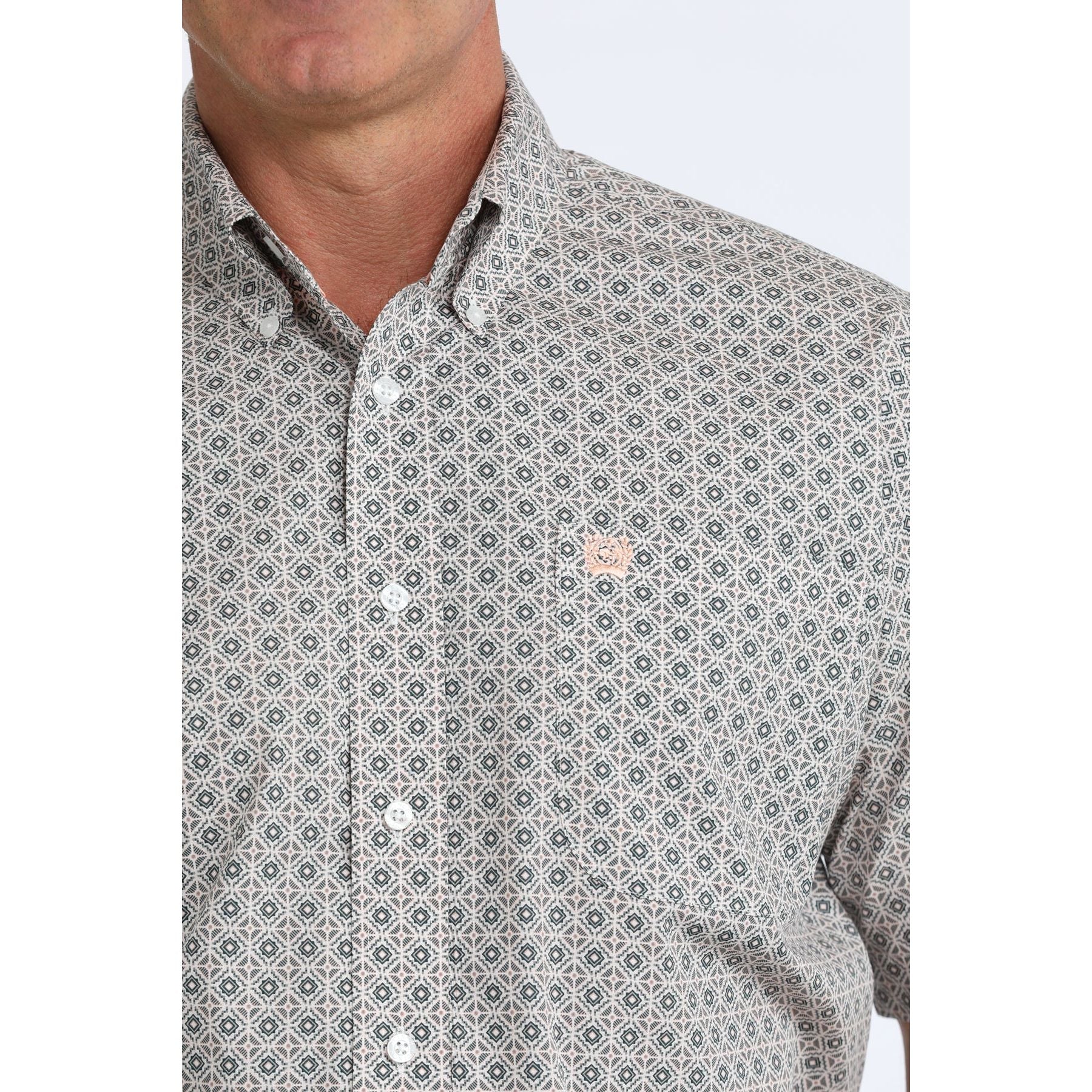 Men's Cinch Plaid Print Short Sleeve Shirt-White - CWesternwear