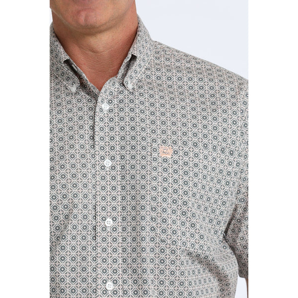 Men's Cinch Plaid Print Short Sleeve Shirt-White