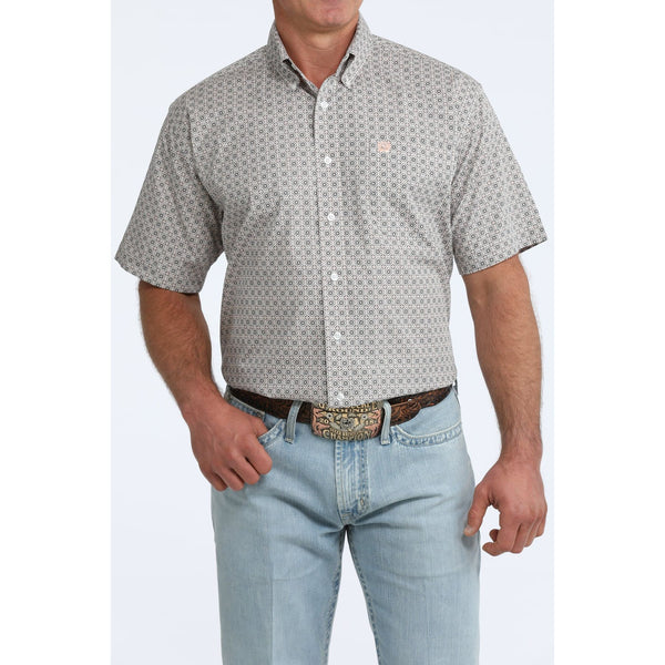 Men's Cinch Plaid Print Short Sleeve Shirt-White