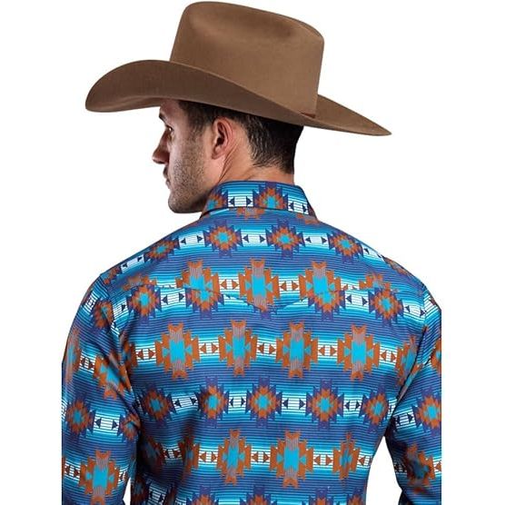 Men's Roper Long Sleeve Horizontal Print-Serape Aztec Print
