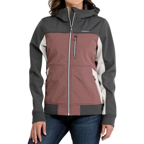 Cinch Women's Bonded Hooded Jacket-Maroon/Cream/Gray