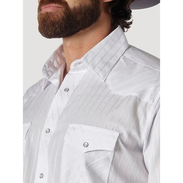 WRANGLER® WESTERN LONG SLEEVE WESTERN SNAP DOBBY STRIPE WHITE SHIRT - CWesternwear