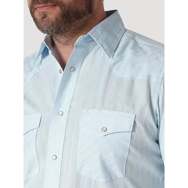 WRANGLER® WESTERN LONG SLEEVE WESTERN SNAP DOBBY STRIPE BLUE SHIRT - CWesternwear