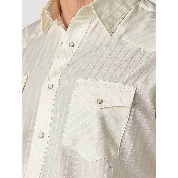 WRANGLER® WESTERN LONG SLEEVE WESTERN SNAP DOBBY STRIPE ECRU SHIRT - CWesternwear