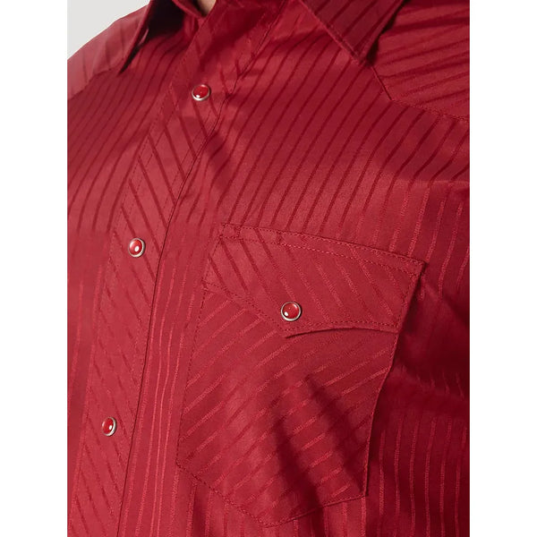 WRANGLER® WESTERN LONG SLEEVE WESTERN SNAP DOBBY STRIPE WINE SHIRT - CWesternwear