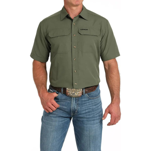 Men's Cinch Solid ArenaFlex Short Sleeve Shirt-Olive